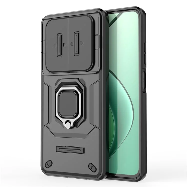 For Realme 12 5G Case PC+TPU Impact-Resistant Phone Cover with Slide Lens Protection - Black