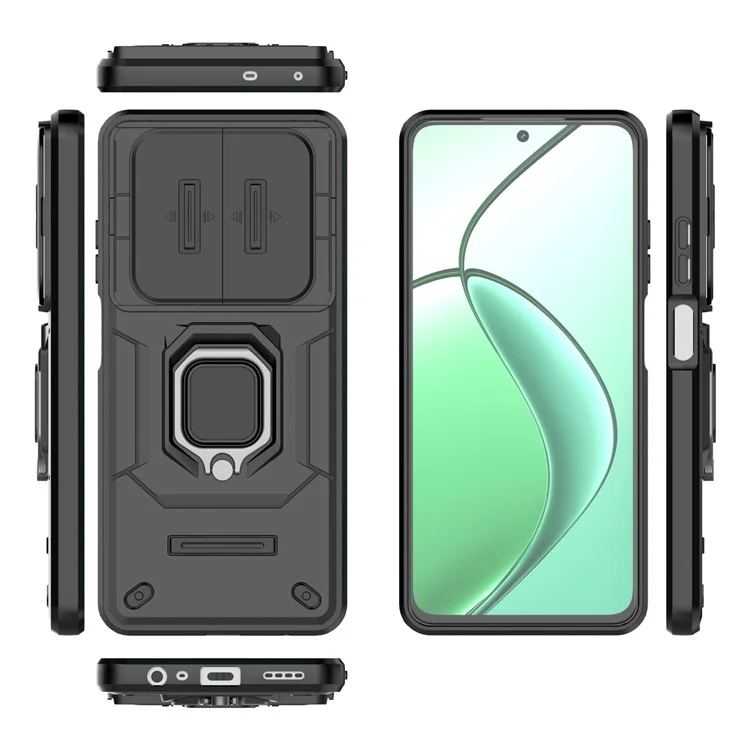 For Realme 12 5G Case PC+TPU Impact-Resistant Phone Cover with Slide Lens Protection - Black