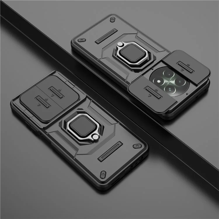 For Realme 12 5G Case PC+TPU Impact-Resistant Phone Cover with Slide Lens Protection - Black