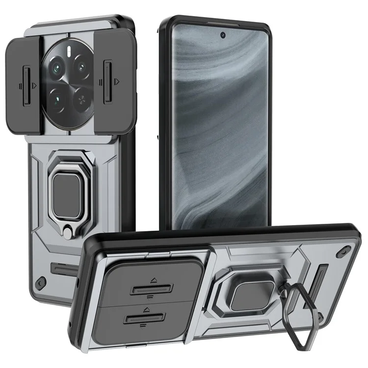 Für Realme 12 Pro 5G / 12 Pro+ 5G Hülle PC+TPU Handyhülle mit Schiebe-Objektivabdeckung - Grau