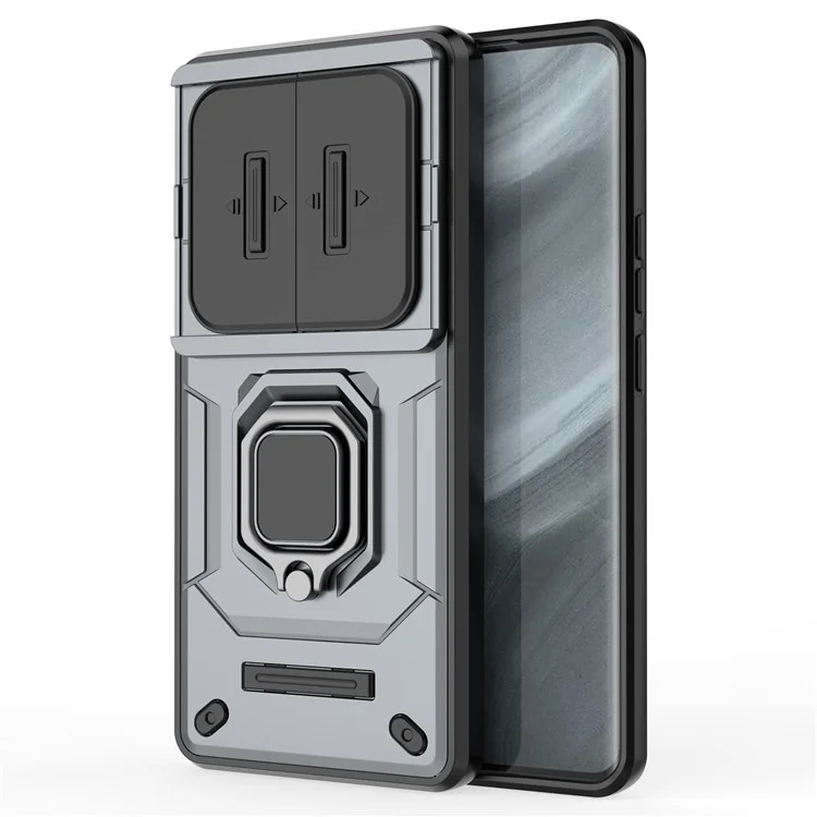 Für Realme 12 Pro 5G / 12 Pro+ 5G Hülle PC+TPU Handyhülle mit Schiebe-Objektivabdeckung - Grau