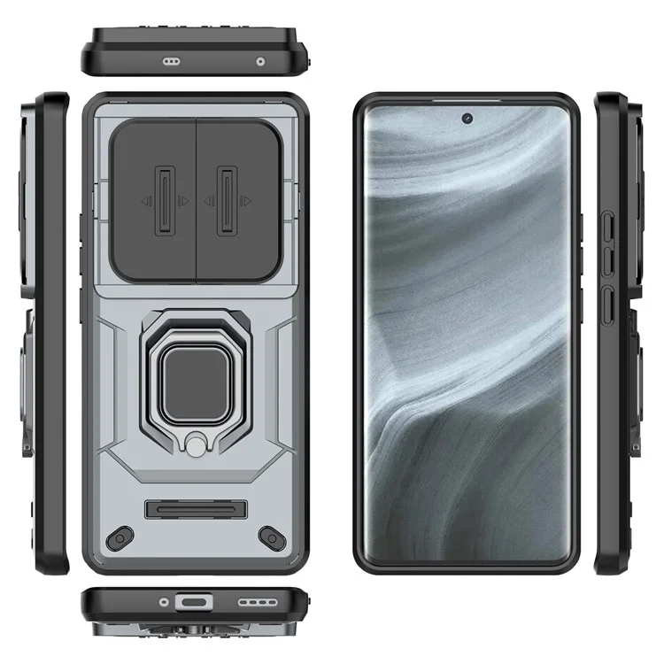 Für Realme 12 Pro 5G / 12 Pro+ 5G Hülle PC+TPU Handyhülle mit Schiebe-Objektivabdeckung - Grau