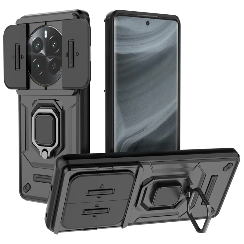 Para Realme 12 Pro 5G / 12 Pro+ 5G Capa PC+TPU Shell de telefone com tampa deslizante da lente - Preto