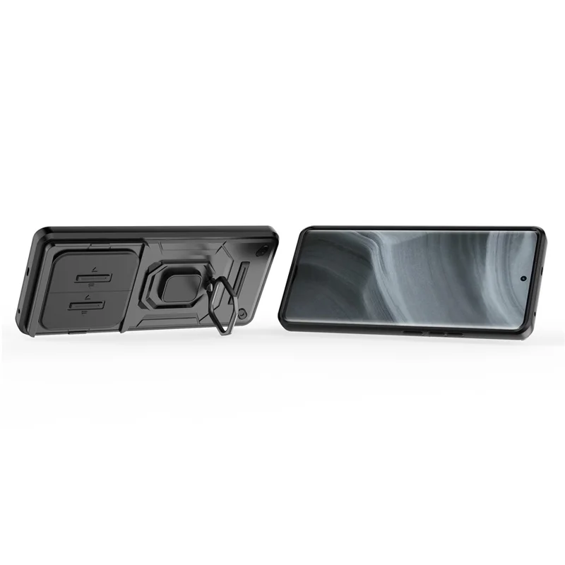 Para Realme 12 Pro 5G / 12 Pro+ 5G Capa PC+TPU Shell de telefone com tampa deslizante da lente - Preto