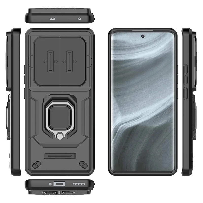 Para Realme 12 Pro 5G / 12 Pro+ 5G Capa PC+TPU Shell de telefone com tampa deslizante da lente - Preto