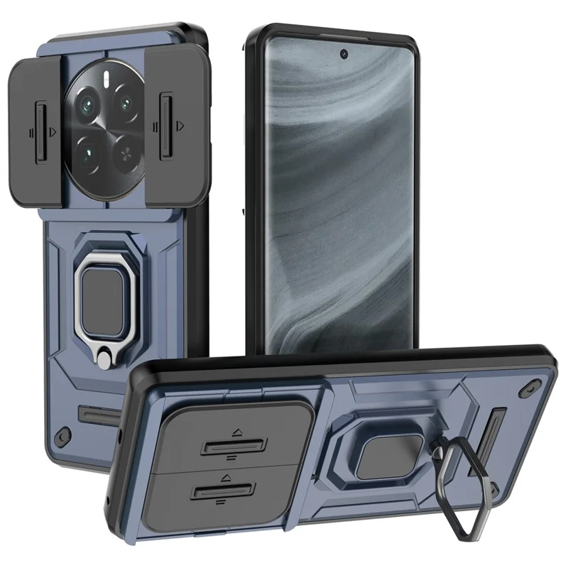 For Realme 12 Pro 5G / 12 Pro+ 5G Case PC+TPU Phone Shell with Slide Lens Cover - Blue