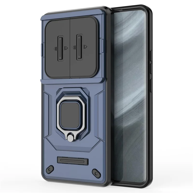 For Realme 12 Pro 5G / 12 Pro+ 5G Case PC+TPU Phone Shell with Slide Lens Cover - Blue