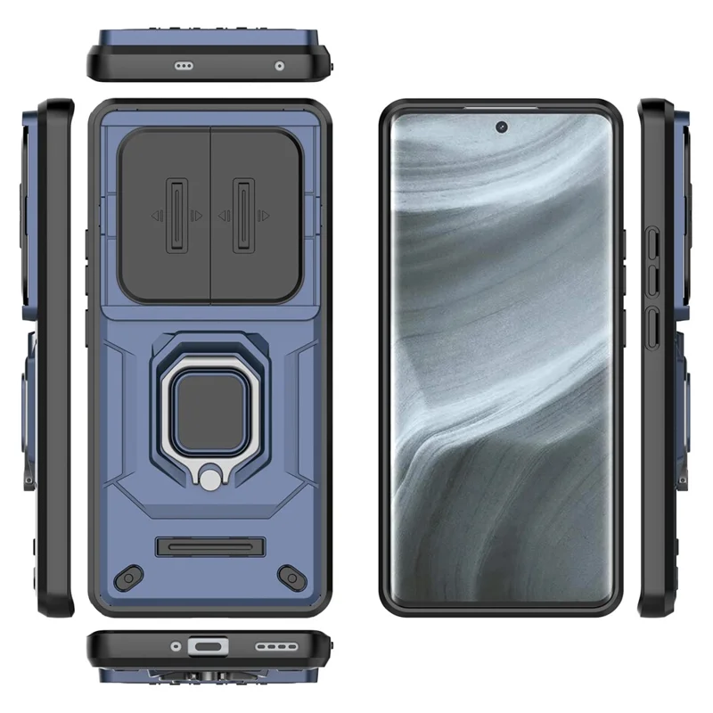 For Realme 12 Pro 5G / 12 Pro+ 5G Case PC+TPU Phone Shell with Slide Lens Cover - Blue