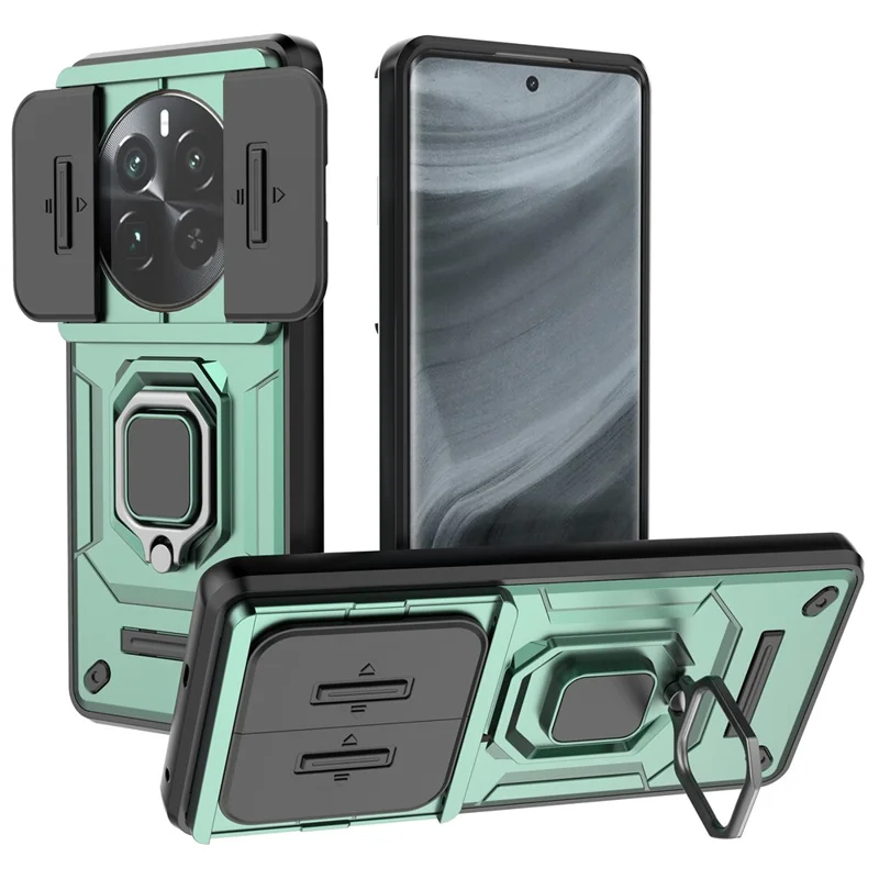 For Realme 12 Pro 5G / 12 Pro+ 5G Case PC+TPU Phone Shell with Slide Lens Cover - Green