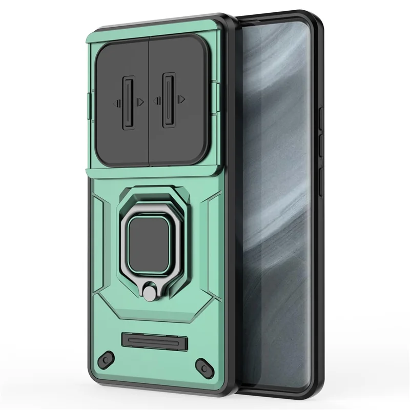 For Realme 12 Pro 5G / 12 Pro+ 5G Case PC+TPU Phone Shell with Slide Lens Cover - Green