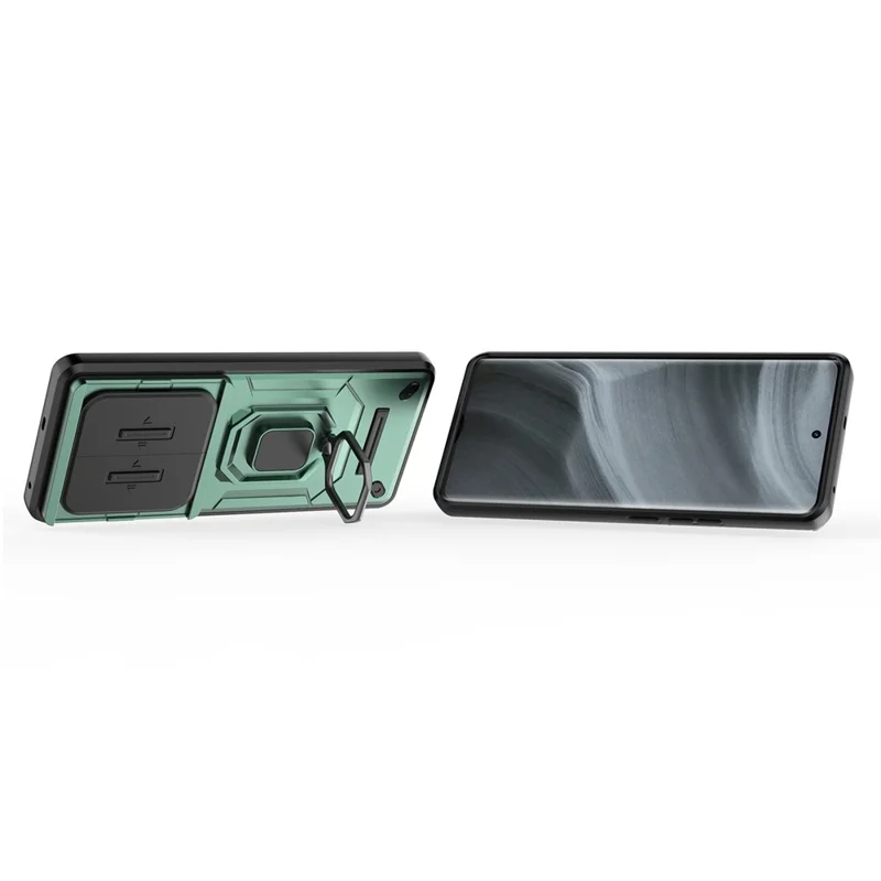 For Realme 12 Pro 5G / 12 Pro+ 5G Case PC+TPU Phone Shell with Slide Lens Cover - Green