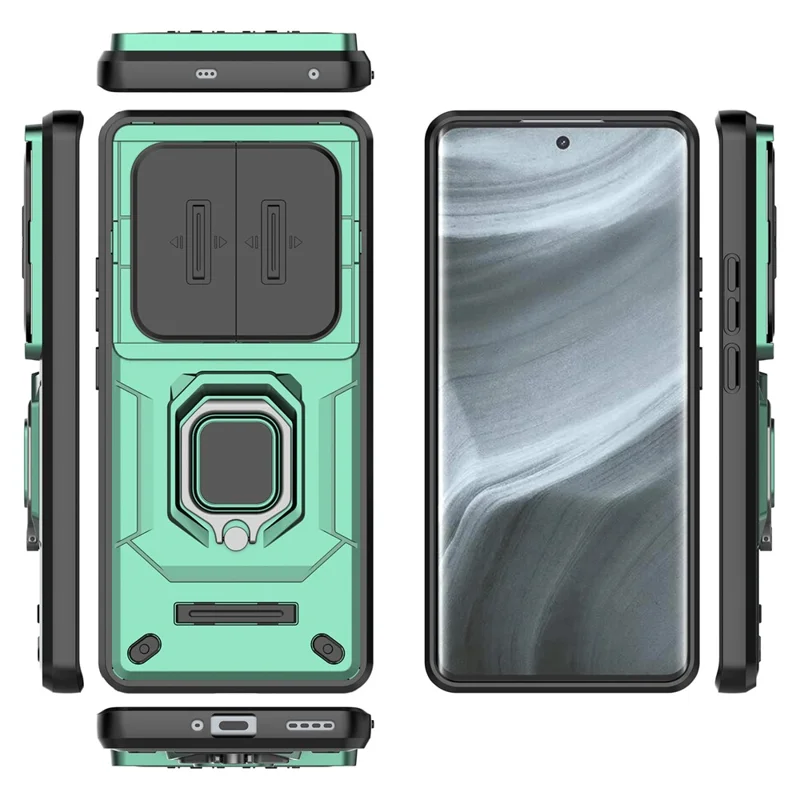 For Realme 12 Pro 5G / 12 Pro+ 5G Case PC+TPU Phone Shell with Slide Lens Cover - Green