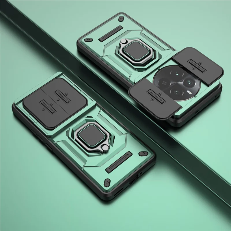 For Realme 12 Pro 5G / 12 Pro+ 5G Case PC+TPU Phone Shell with Slide Lens Cover - Green