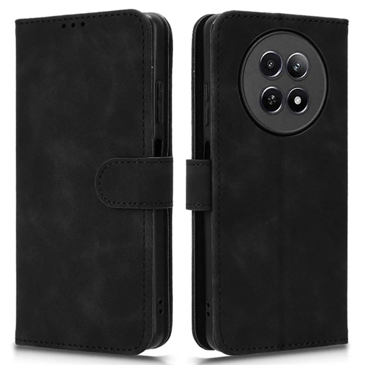 Para Realme 12 5G Leather Wallet Case Skin-Touch Folding Stand Phone Cover - Preto