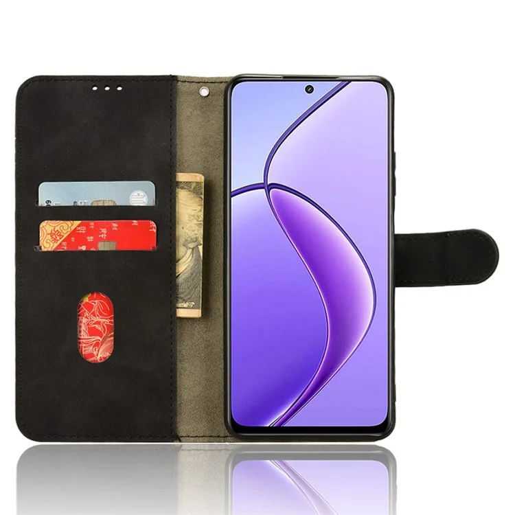 Para Realme 12 5G Leather Wallet Case Skin-Touch Folding Stand Phone Cover - Preto