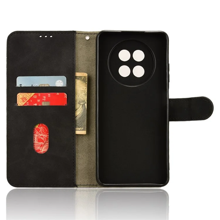 Para Realme 12 5G Leather Wallet Case Skin-Touch Folding Stand Phone Cover - Preto
