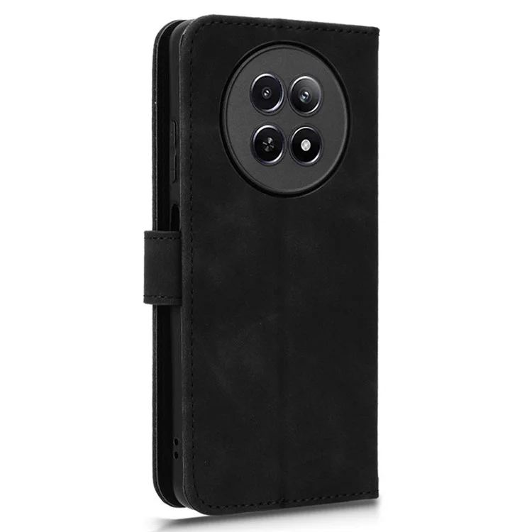 Para Realme 12 5G Leather Wallet Case Skin-Touch Folding Stand Phone Cover - Preto