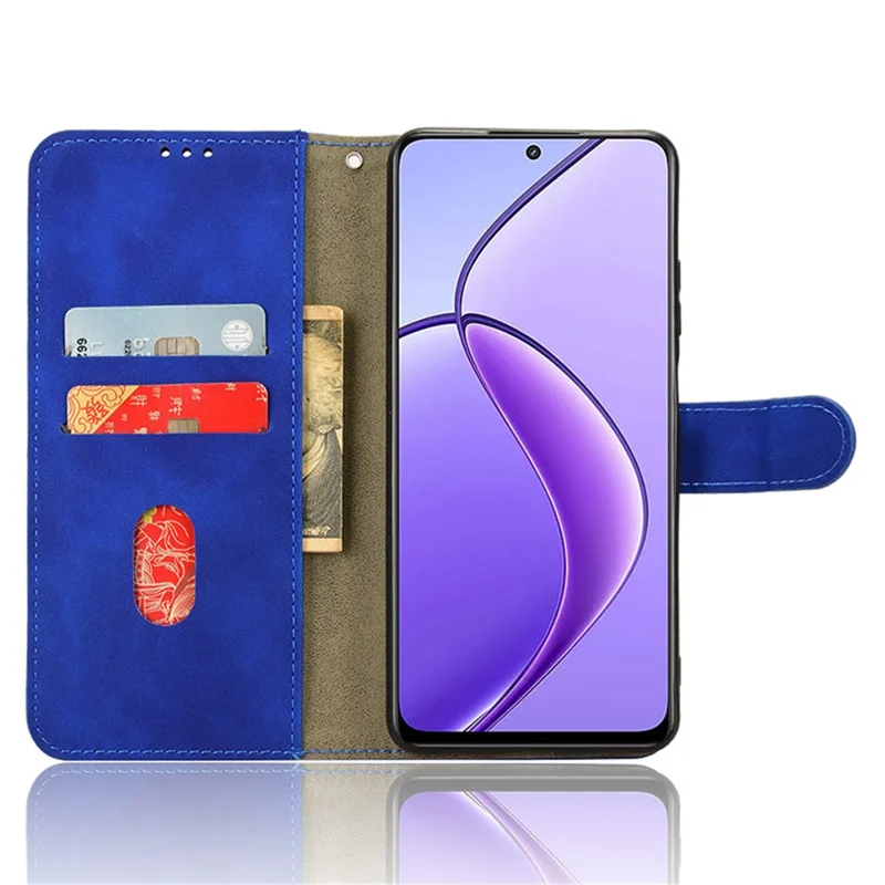 For Realme 12 5G Leather Wallet Case Skin-Touch Folding Stand Phone Cover - Blue