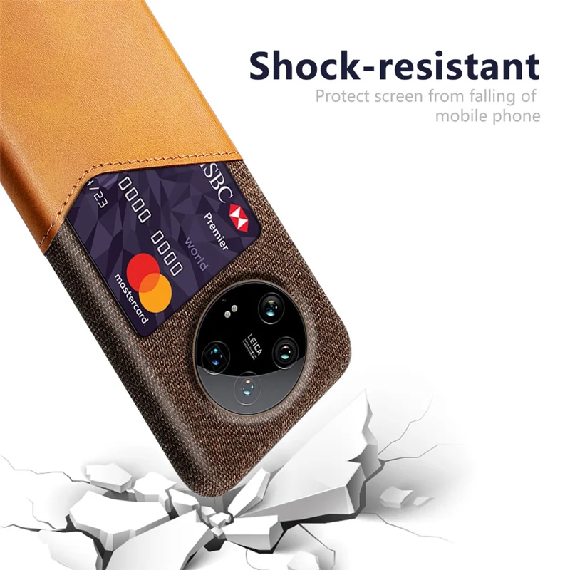 For Xiaomi 14 Ultra Phone Case Card Holder PU Leather+PC Drop-resistant Phone Shell - Orange