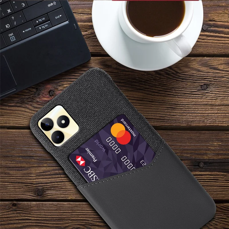 PC+PU Leather Case for Realme Narzo N53 4G Card Holder Phone Shell Anti-Scratch Cover - Grey
