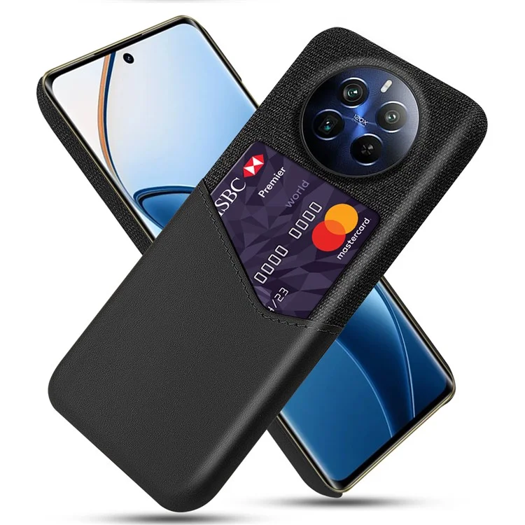 Étui en cuir PC+PU pour Realme 12 Pro 5G / 12 Pro+ 5G Porte-cartes Anti-rayures Housse de téléphone portable - Noir