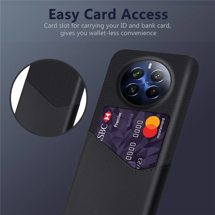 Étui en cuir PC+PU pour Realme 12 Pro 5G / 12 Pro+ 5G Porte-cartes Anti-rayures Housse de téléphone portable - Noir