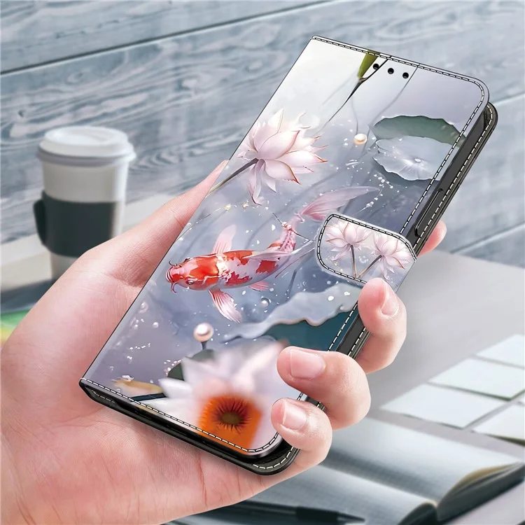 Для Samsung Galaxy A25 5G (Global) (161.0 x 76.5 x 8.3 мм) Чехол-книжка со стойкой из искусственной кожи для сотового телефона - карп