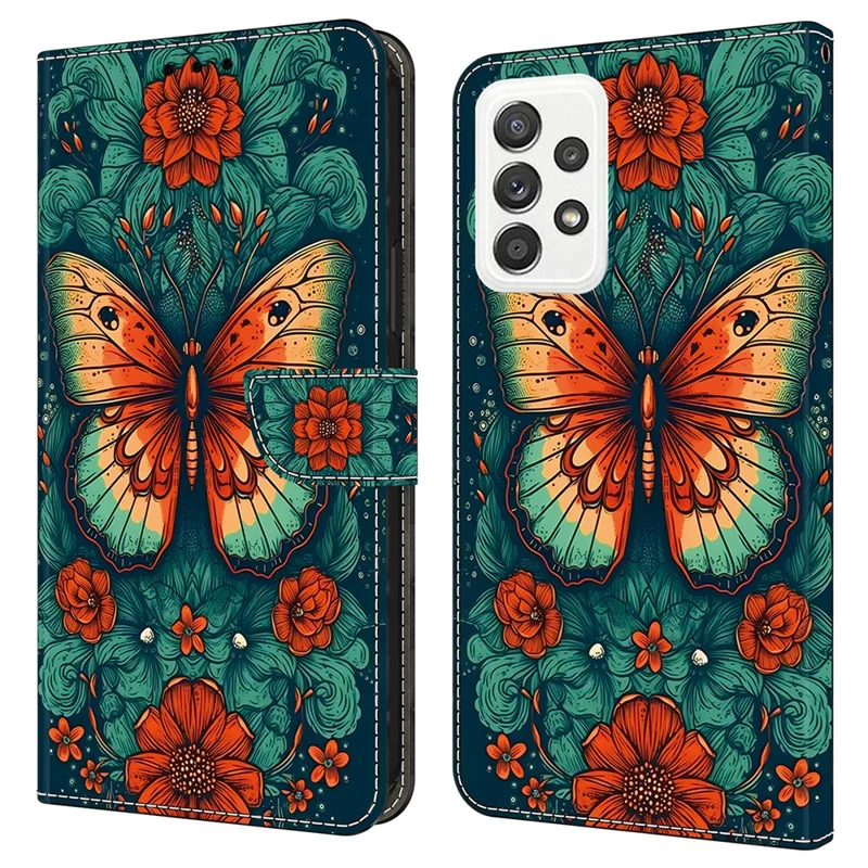 لسامسونج جالكسي A23 5G (النسخة العالمية) / غطاء جراب جلد بطباعة تصميم لجهاز A23 4G - فراشة