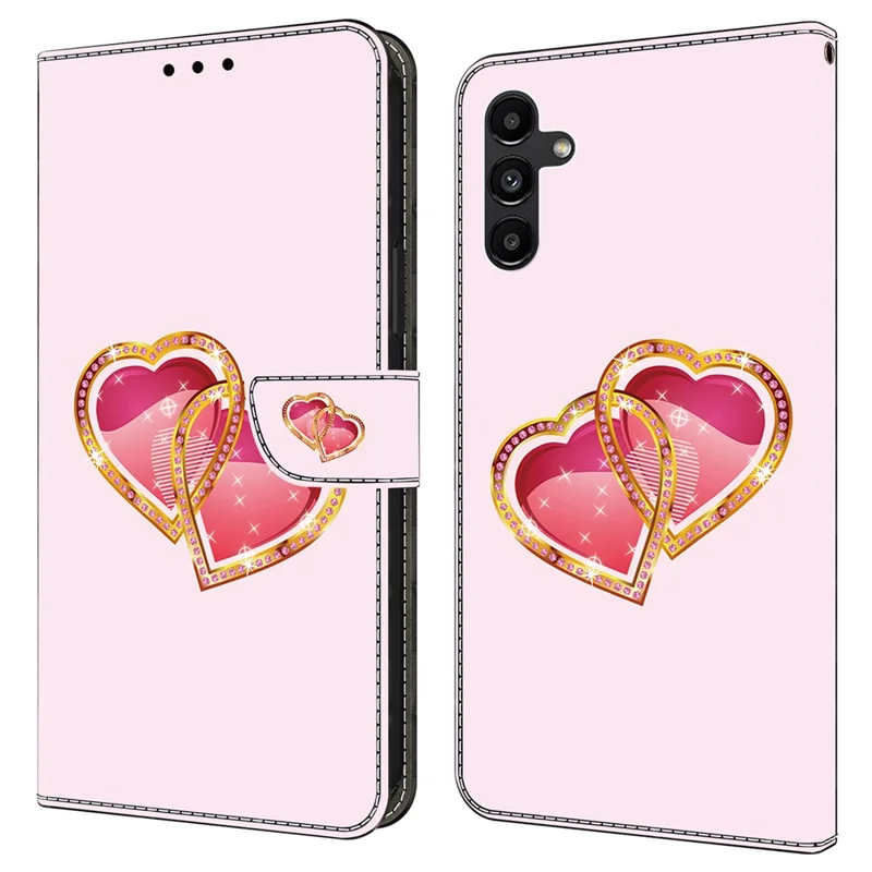 Para Samsung Galaxy A15 4G / 5G Carteira Caso PU Couro Padrão Impresso Capa do Telefone - Amor Pêssego