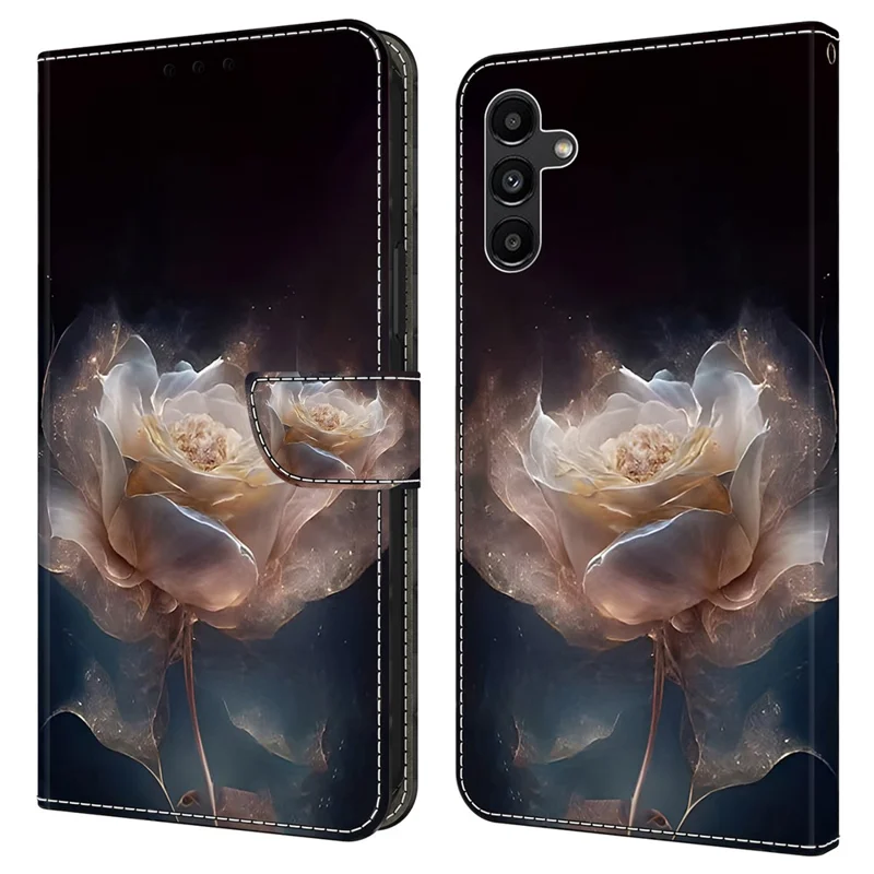 For Samsung Galaxy A15 4G / 5G Wallet Case PU Leather Pattern Printed Phone Cover - Peony Flower
