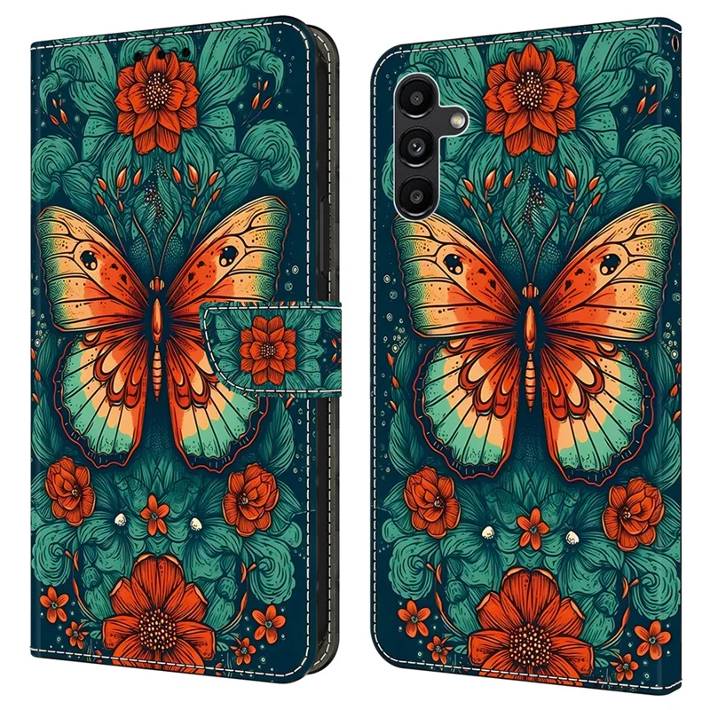 Per Samsung Galaxy A15 4G / 5G Custodia Portafoglio in Pelle PU con Stampa a Motivo - Fiore Farfalla
