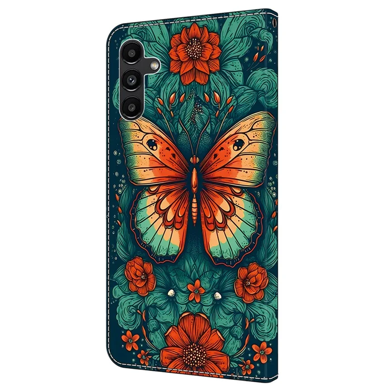 Per Samsung Galaxy A15 4G / 5G Custodia Portafoglio in Pelle PU con Stampa a Motivo - Fiore Farfalla
