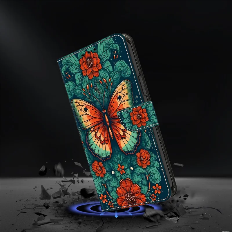 Per Samsung Galaxy A15 4G / 5G Custodia Portafoglio in Pelle PU con Stampa a Motivo - Fiore Farfalla