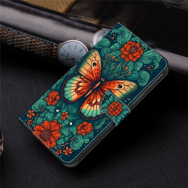 Per Samsung Galaxy A15 4G / 5G Custodia Portafoglio in Pelle PU con Stampa a Motivo - Fiore Farfalla