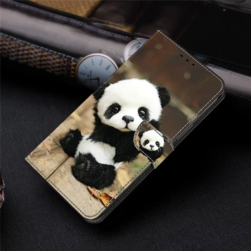 For Samsung Galaxy A15 4G / 5G Wallet Case PU Leather Pattern Printed Phone Cover - Panda