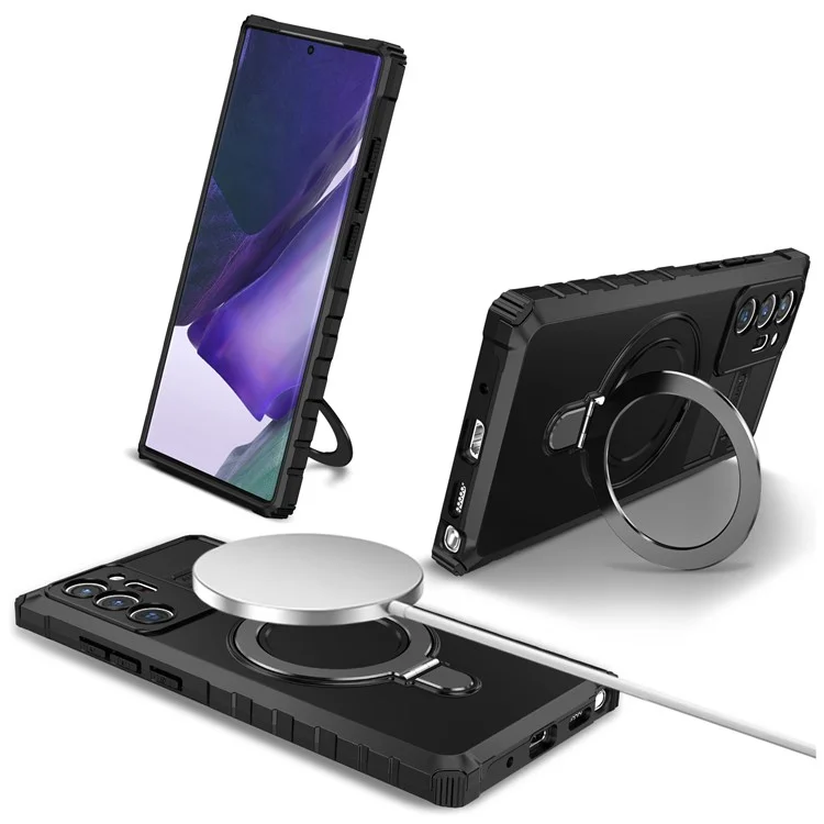 Para Samsung Galaxy Note20 Ultra / Note20 Ultra 5G Case PC+TPU Kickstand Capa Magnética do Telefone - Preto