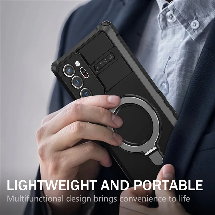 Para Samsung Galaxy Note20 Ultra / Note20 Ultra 5G Case PC+TPU Kickstand Capa Magnética do Telefone - Preto