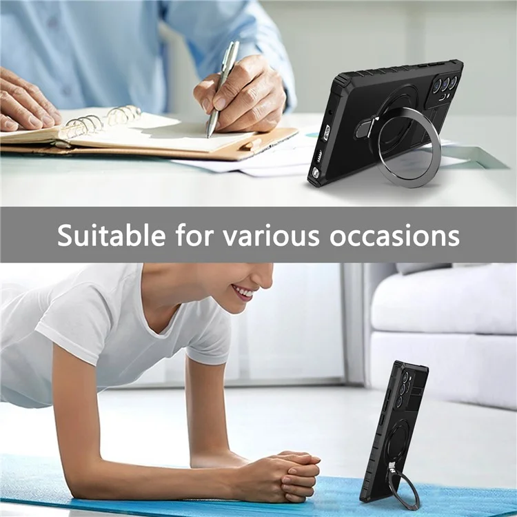 Para Samsung Galaxy Note20 Ultra / Note20 Ultra 5G Case PC+TPU Kickstand Capa Magnética do Telefone - Preto