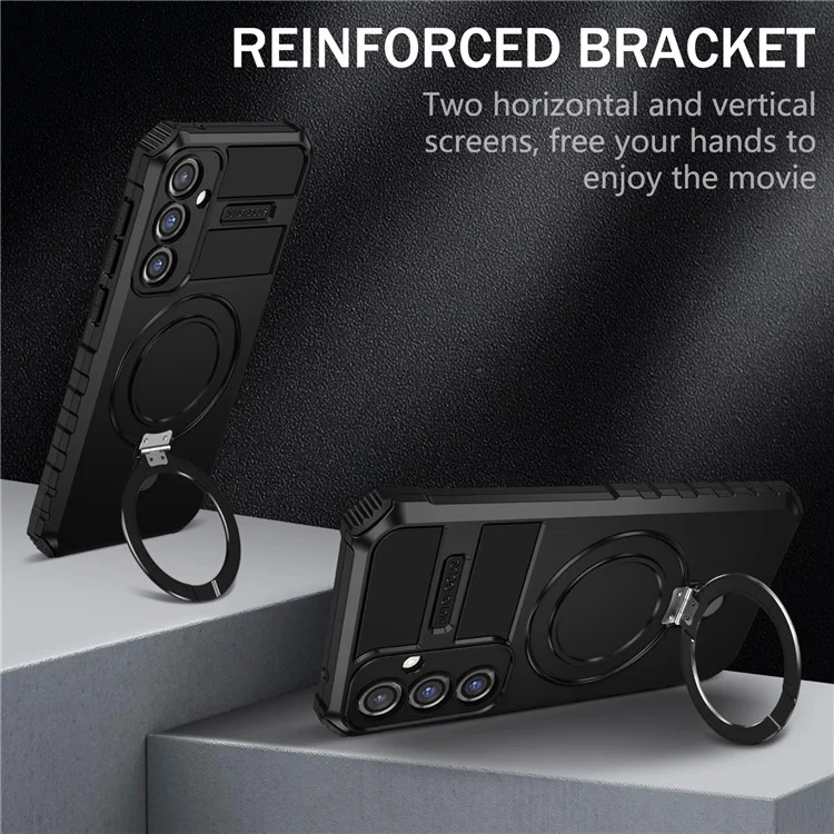 For Samsung Galaxy S23 FE PC+TPU Case Shockproof Kickstand Phone Cover Compatible with MagSafe - Black