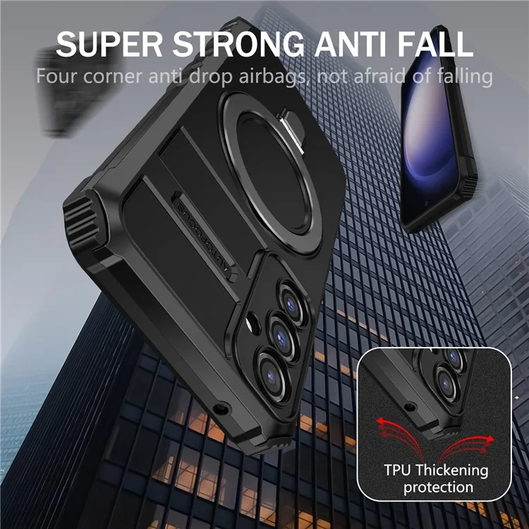 For Samsung Galaxy S23 FE PC+TPU Case Shockproof Kickstand Phone Cover Compatible with MagSafe - Black