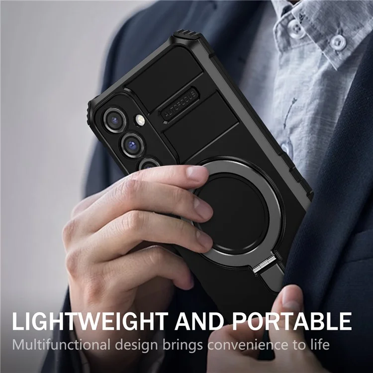 For Samsung Galaxy S23 FE PC+TPU Case Shockproof Kickstand Phone Cover Compatible with MagSafe - Black