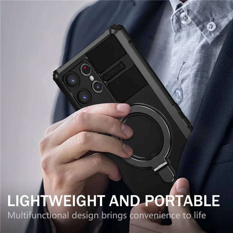 For Samsung Galaxy S24 Ultra Magnetic Kickstand Cover PC+TPU Phone Case Compatible with MagSafe - Black