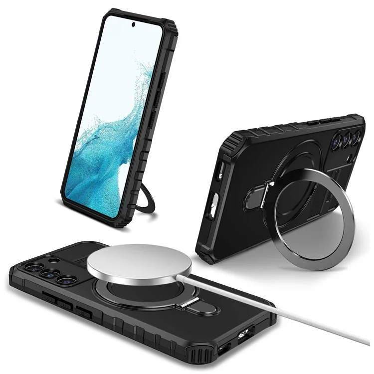 For Samsung Galaxy S22+ 5G Kickstand Cover PC+TPU Phone Case Compatible with MagSafe - Black
