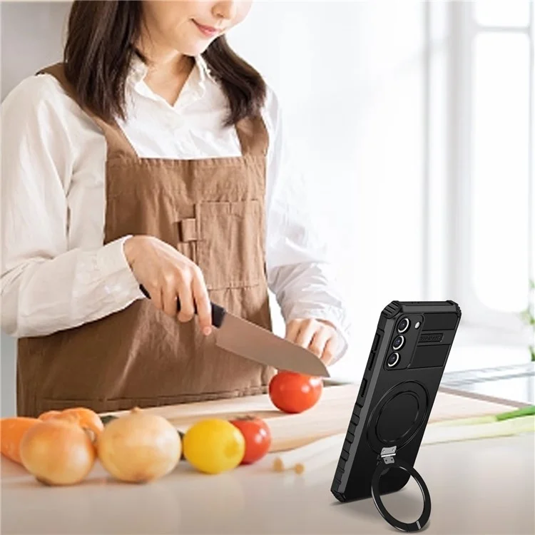 Для Samsung Galaxy S21+ 5G Противоударный чехол Kickstand PC+TPU Чехол для телефона, совместимый с MagSafe - Черный