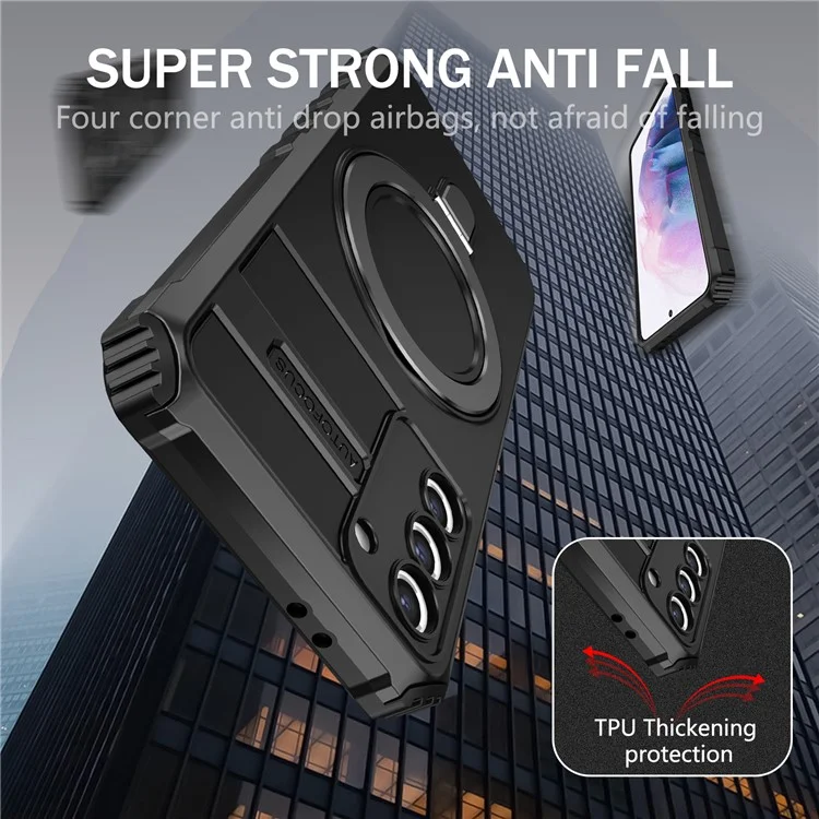 For Samsung Galaxy S21+ 5G Shockproof Case Kickstand PC+TPU Phone Cover Compatible with MagSafe - Black