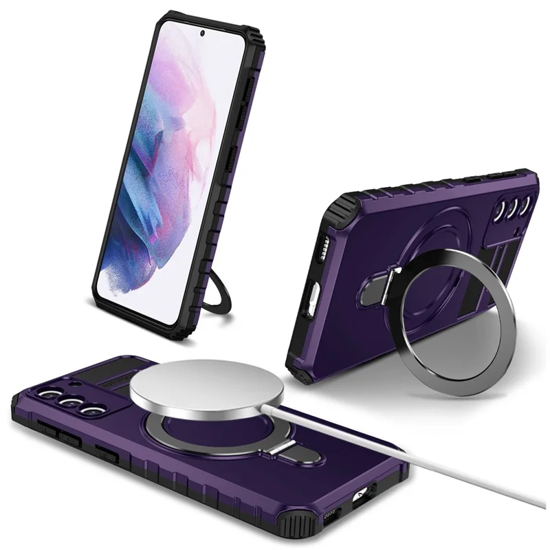 For Samsung Galaxy S21+ 5G Shockproof Case Kickstand PC+TPU Phone Cover Magnetic Case - Purple