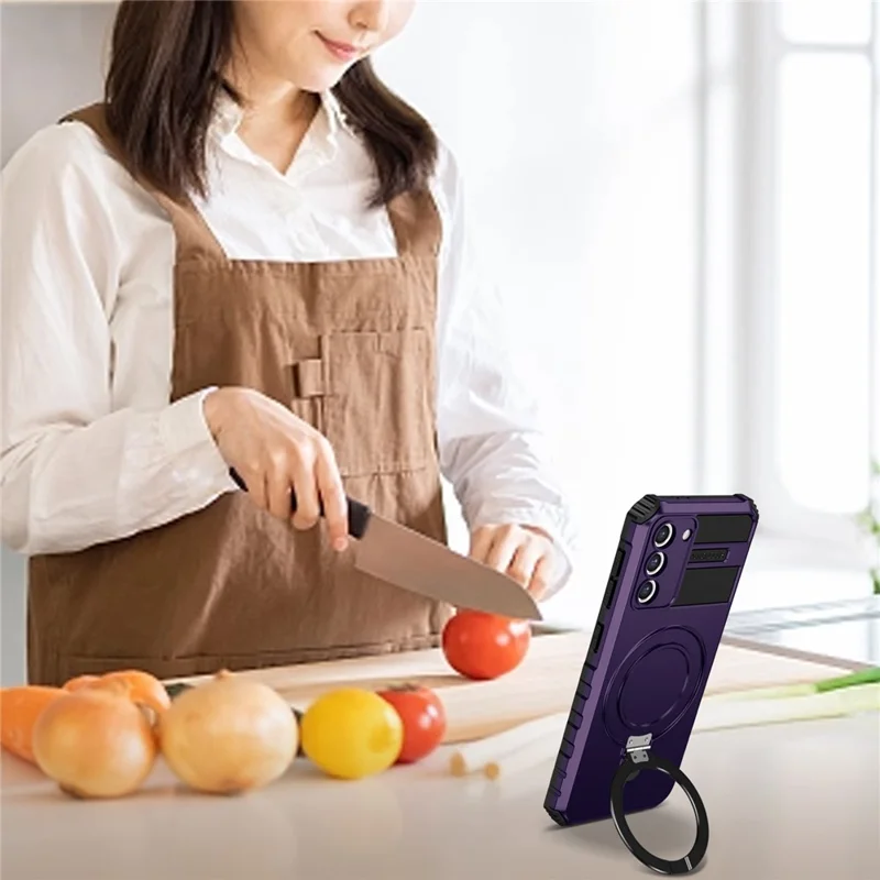 For Samsung Galaxy S21+ 5G Shockproof Case Kickstand PC+TPU Phone Cover Magnetic Case - Purple