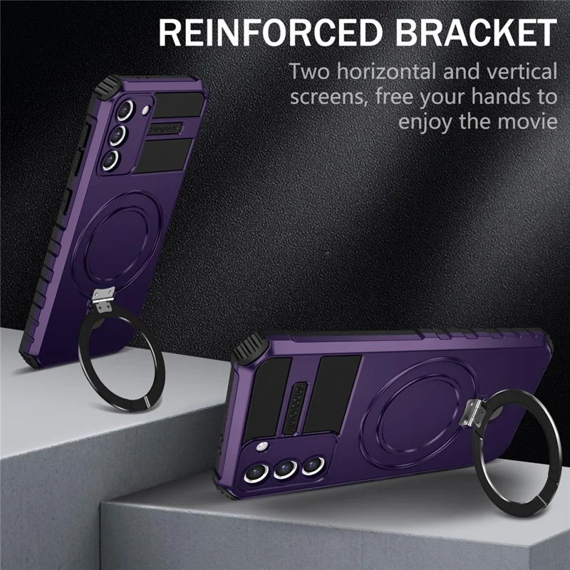 For Samsung Galaxy S21+ 5G Shockproof Case Kickstand PC+TPU Phone Cover Magnetic Case - Purple