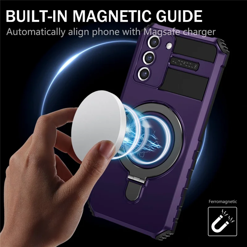 For Samsung Galaxy S21+ 5G Shockproof Case Kickstand PC+TPU Phone Cover Magnetic Case - Purple