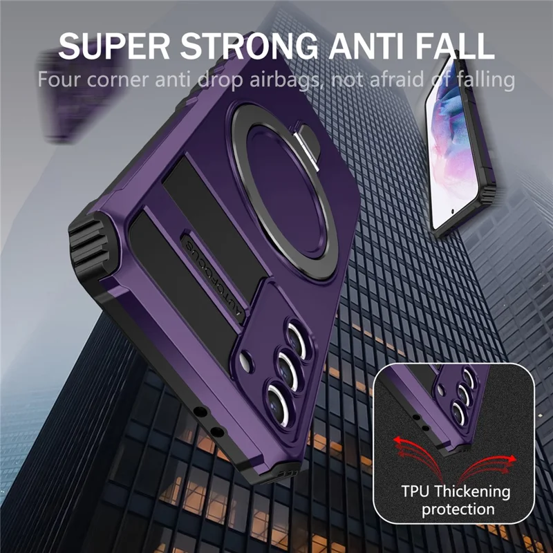 For Samsung Galaxy S21+ 5G Shockproof Case Kickstand PC+TPU Phone Cover Magnetic Case - Purple